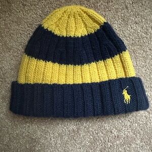 RALPH LAUREN navy blue wool hat beanie logo